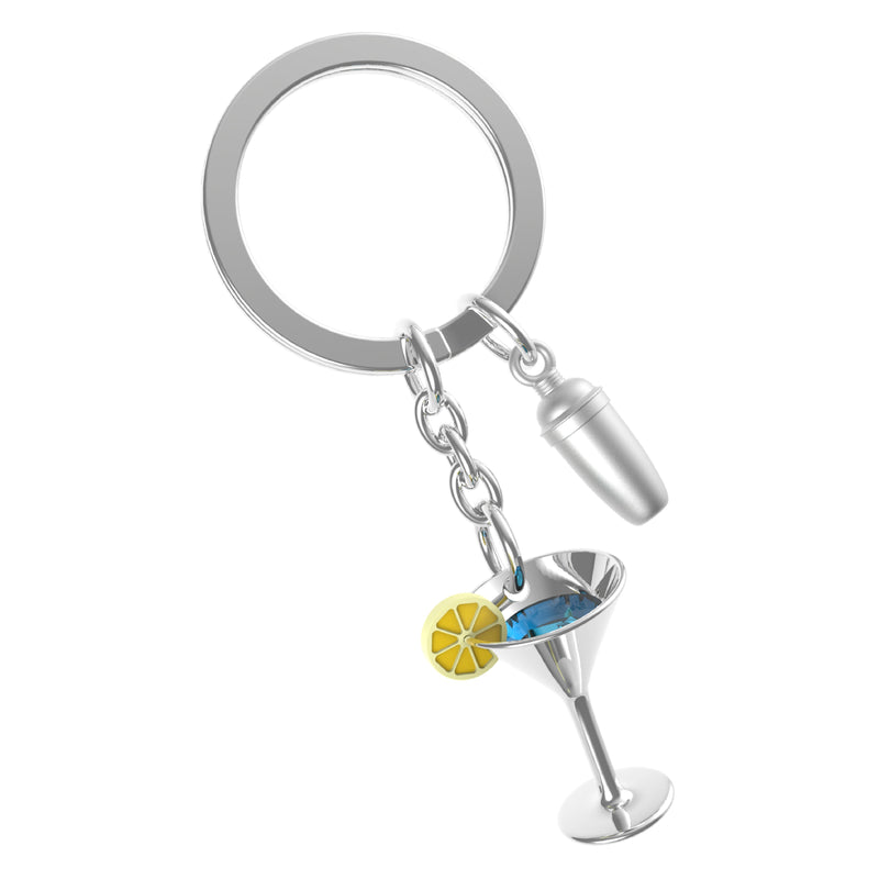 Cocktail Glass & Shaker Keyring | Silver