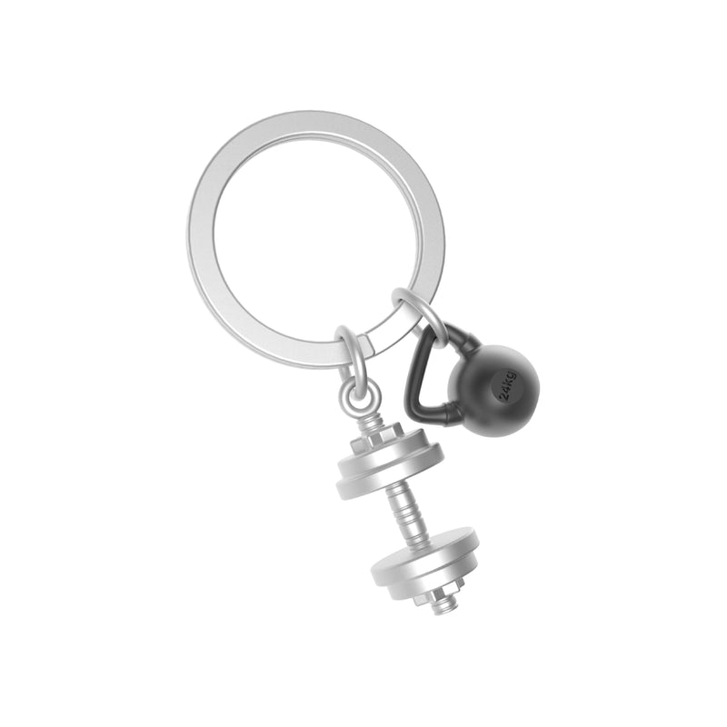 Dumbbell & Weights Gym Keyring | Silver & Black