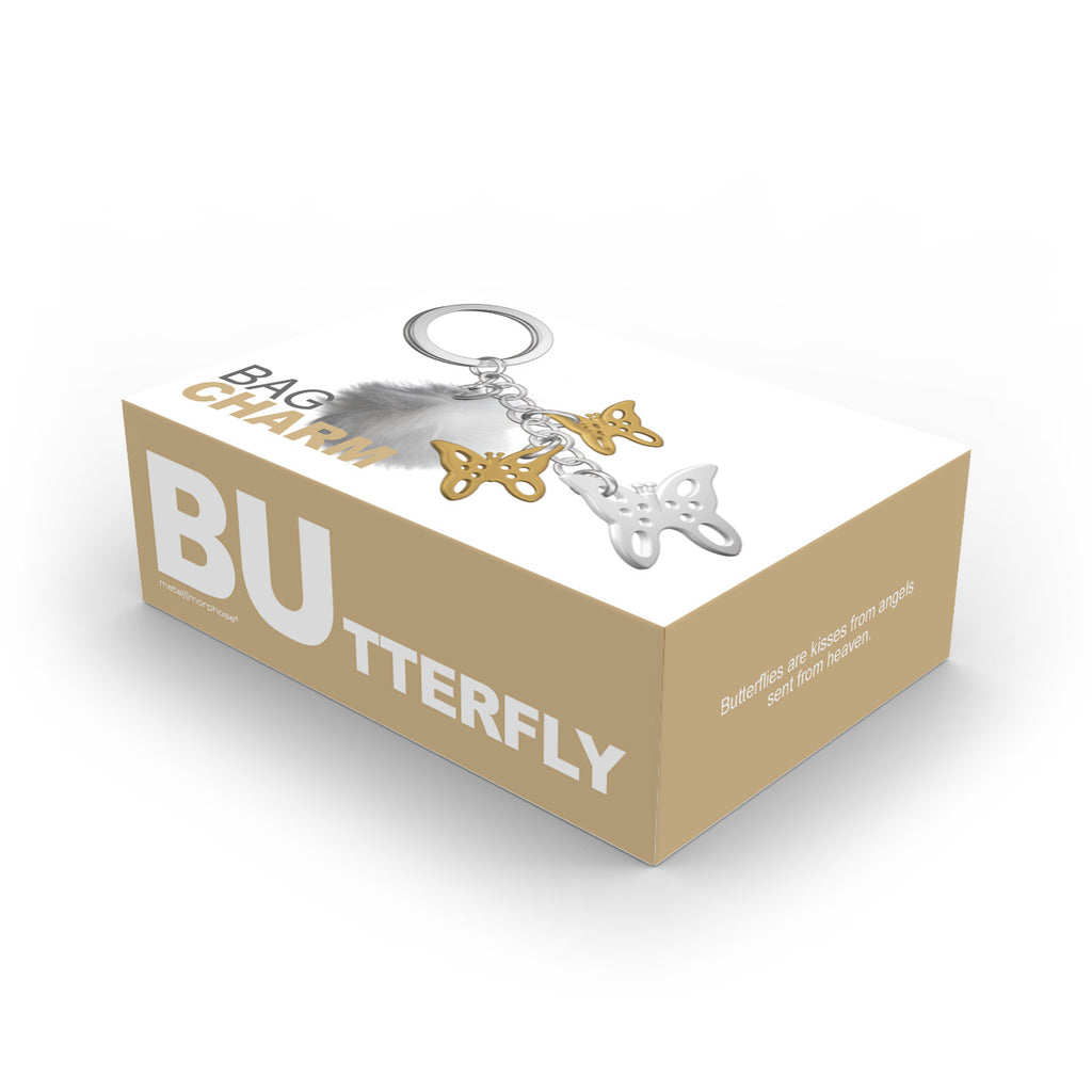 Buy Metalmorphose Butterfly with Pom Pom Charm Keyring | Gold & White ...