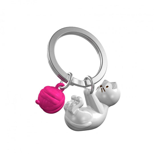 Kitten with Pink Wool Ball Keyring