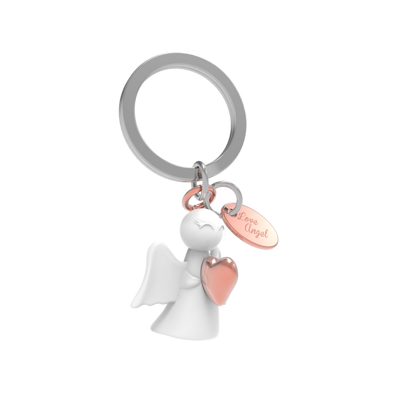 Angel with Rose Gold Heart Keyring | White