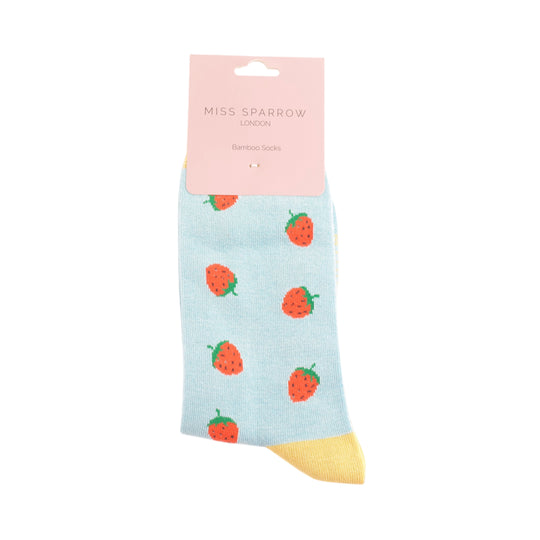 Bamboo Socks | Strawberries | Sky Blue