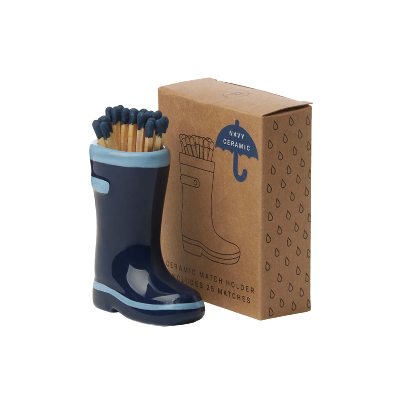 Wellington Boot Matchstick  Holder with 25 Matches | Navy