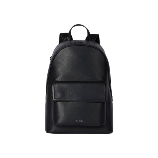 Men's Embossed Straw Grain Leather Backpack | Black