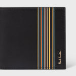 Men's Leather 'Signature Stripe Block' Billfold Wallet | Black