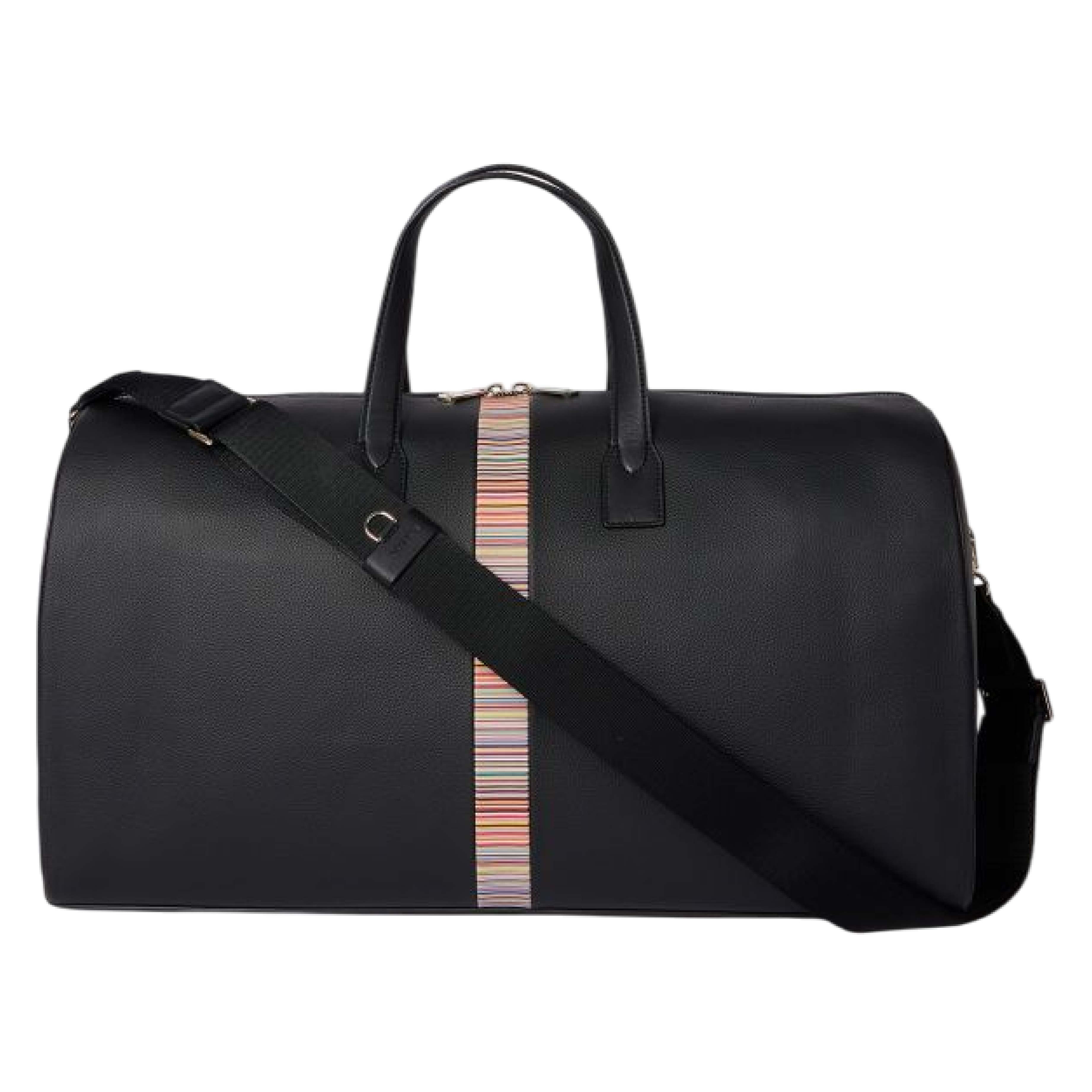 Paul Smith Men's Leather 'Signature Stripe' Holdall Bag Black