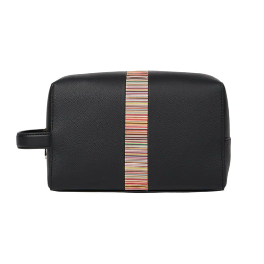Men's Leather 'Signature Stripe' Trim Wash Bag | Black
