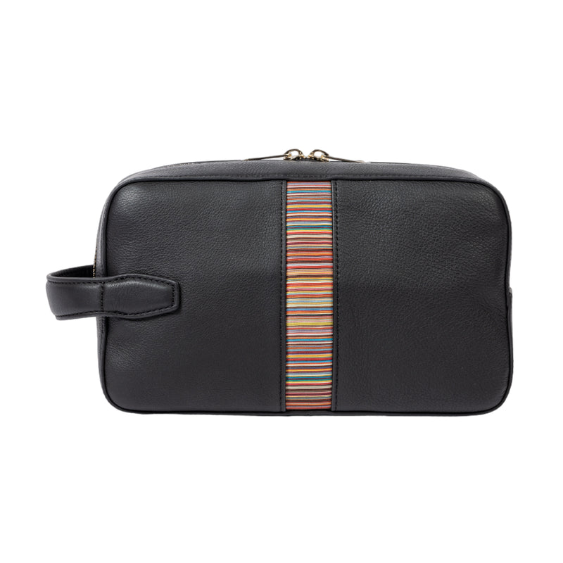Men's Leather 'Signature Stripe' Wash Bag | Black