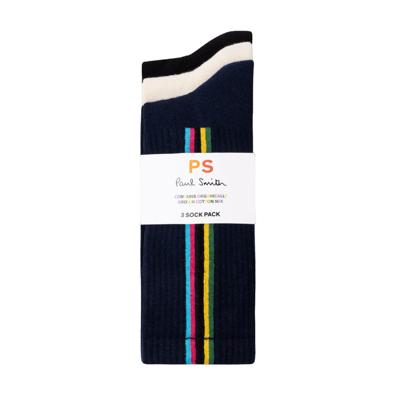 Men's 'Sports Stripe' Socks | Navy/Ecru/Black | Set of 3