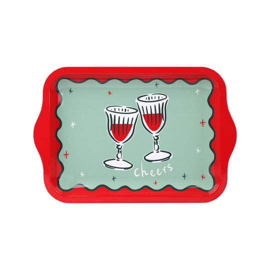 Bon Noel 'Cheers' Scalloped Serving Tray | Red & Green | 24cm