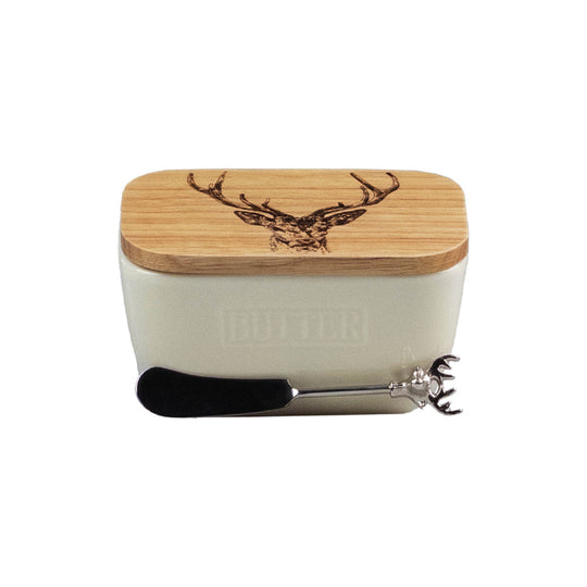 Butter Dish & Knife Set | Stag | White