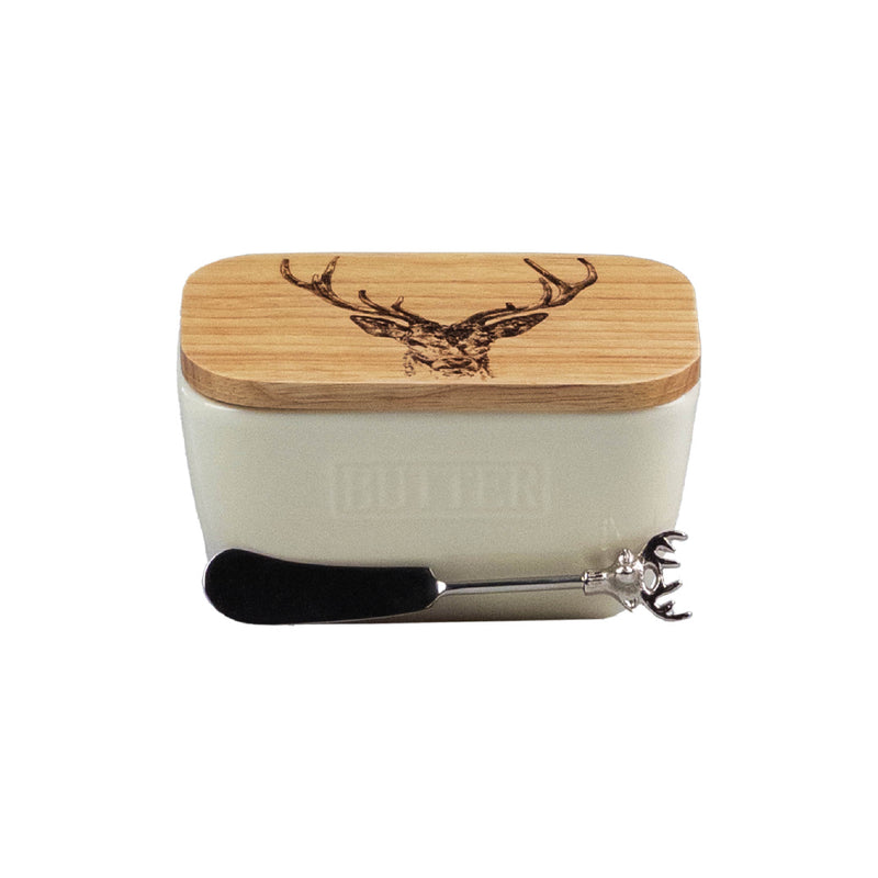 Butter Dish & Knife Set | Stag | White