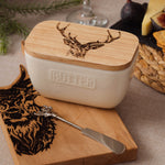 Butter Dish & Knife Set | Stag | White