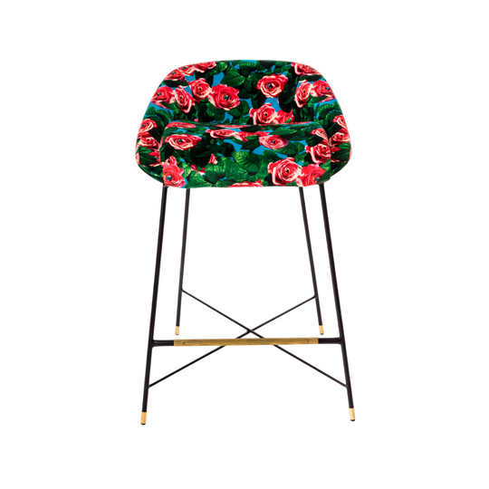Roses Padded High Bar Stool | Seletti Wears Toiletpaper | Blue