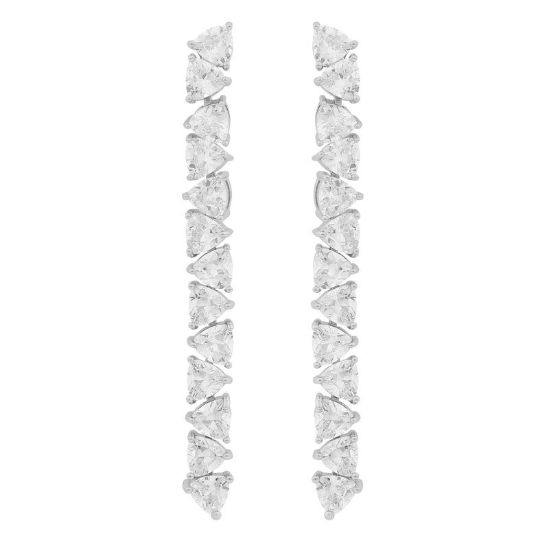 East Long Pendant Earrings | Silver Plated with Cubic Zirconia