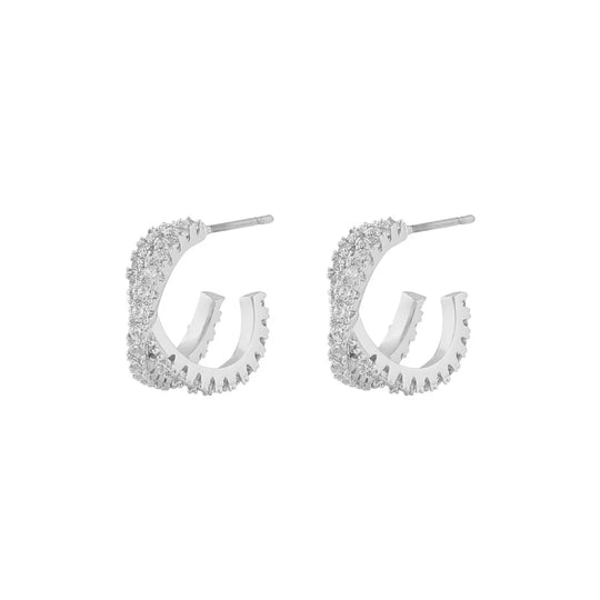 Fanny Double Hoop Earrings | Silver Plated with Cubic Zirconia