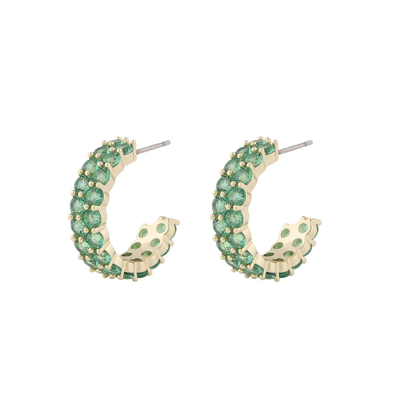 Fanny Double Ring Earrings | Gold Plated with Green CZ