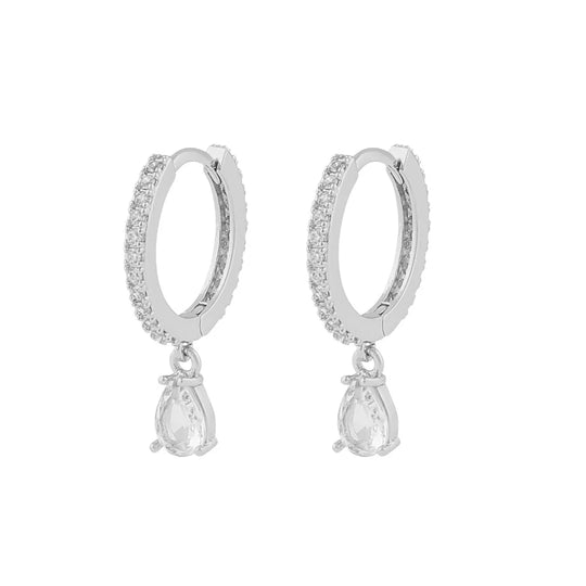 Fanny Drop Hoop Earrings | Silver Plated with Cubic Zirconia