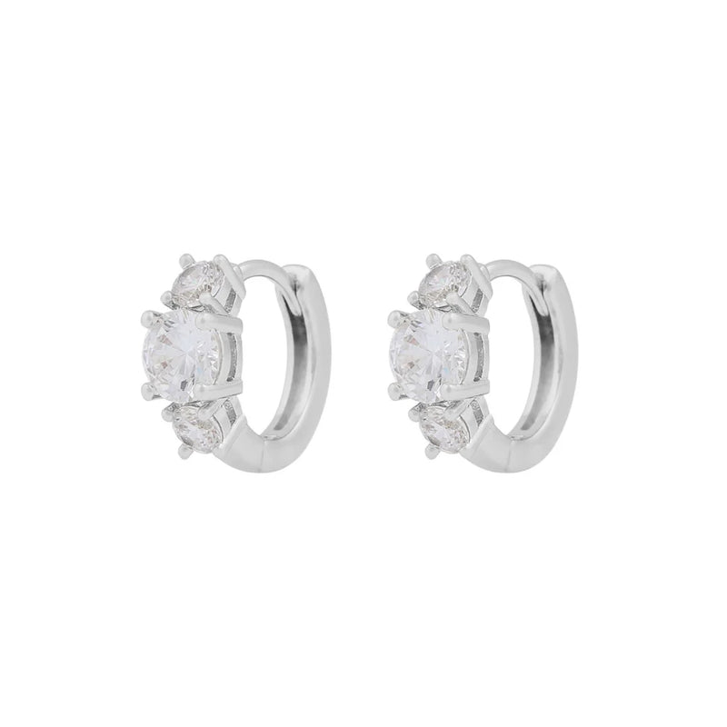 Jen Triple Stone Hoop Earrings | Silver Plated