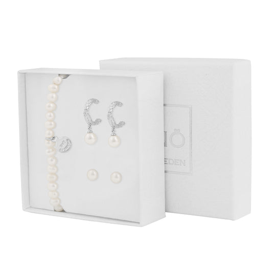 Judy Bracelet & Earrings Set | Silver Plated with CZ & Freshwater Pearl