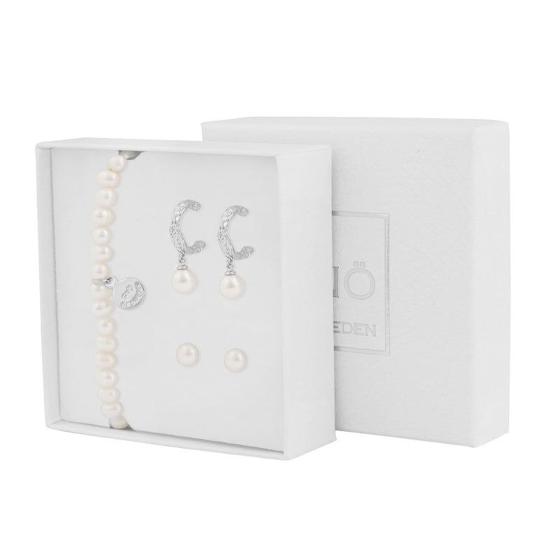 Judy Bracelet & Earrings Set | Silver Plated with CZ & Freshwater Pearl