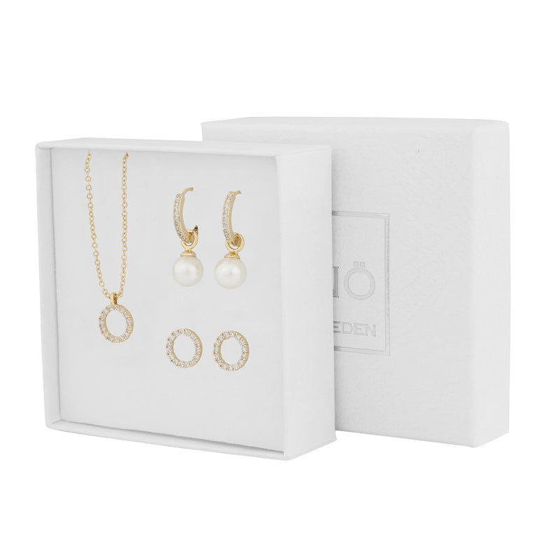 Judy Necklace & Earrings Set | Gold Plated with CZ & Freshwater Pearl