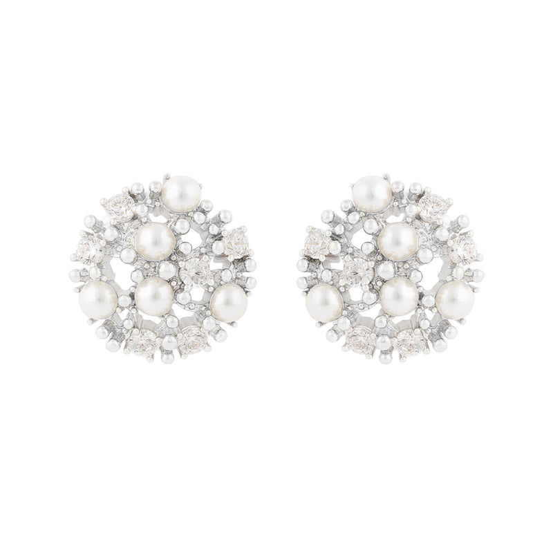 Lucy Glass Pearl Earrings | Silver Plated with Cubic Zirconia