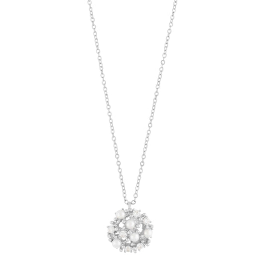 Lucy Glass Pearl Pendant Necklace | Silver Plated with Cubic Zirconia