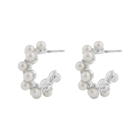 Mayfair Irregular Pearl Hoop Earrings | Silver Plated