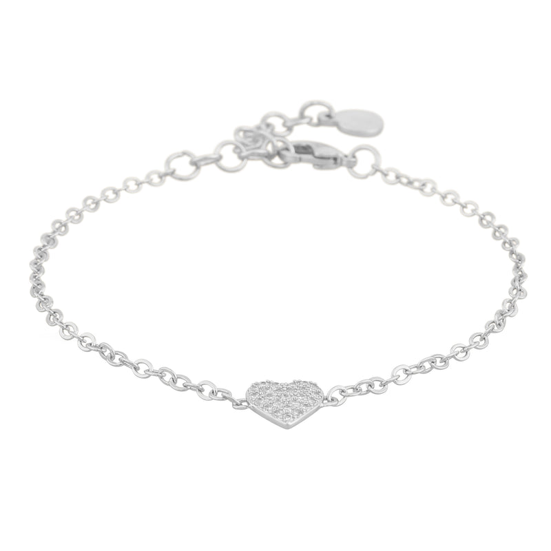North Heart Chain Bracelet | Silver Plated with Cubic Zirconia
