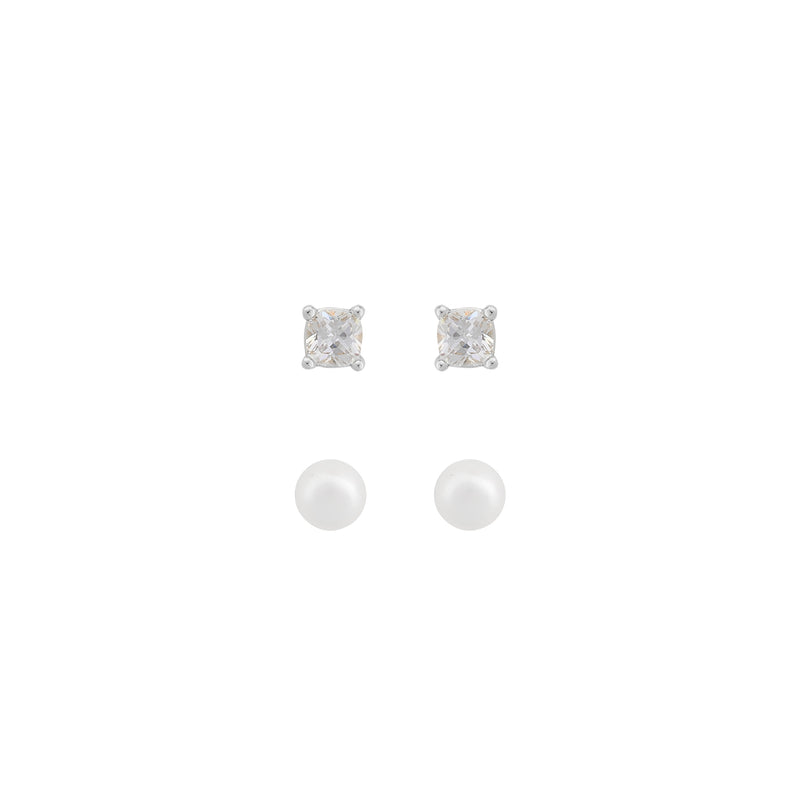 Saga Earring Set | Silver Plated with CZ & Freshwater Pearl