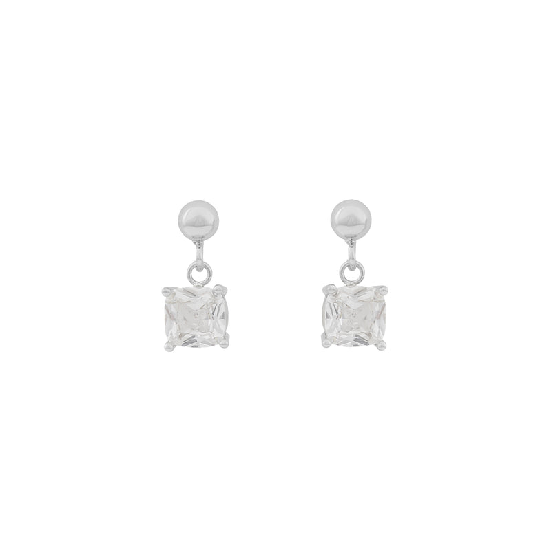 Saga Small Stone Pendant Earrings | Silver Plated with Cubic Zirconia