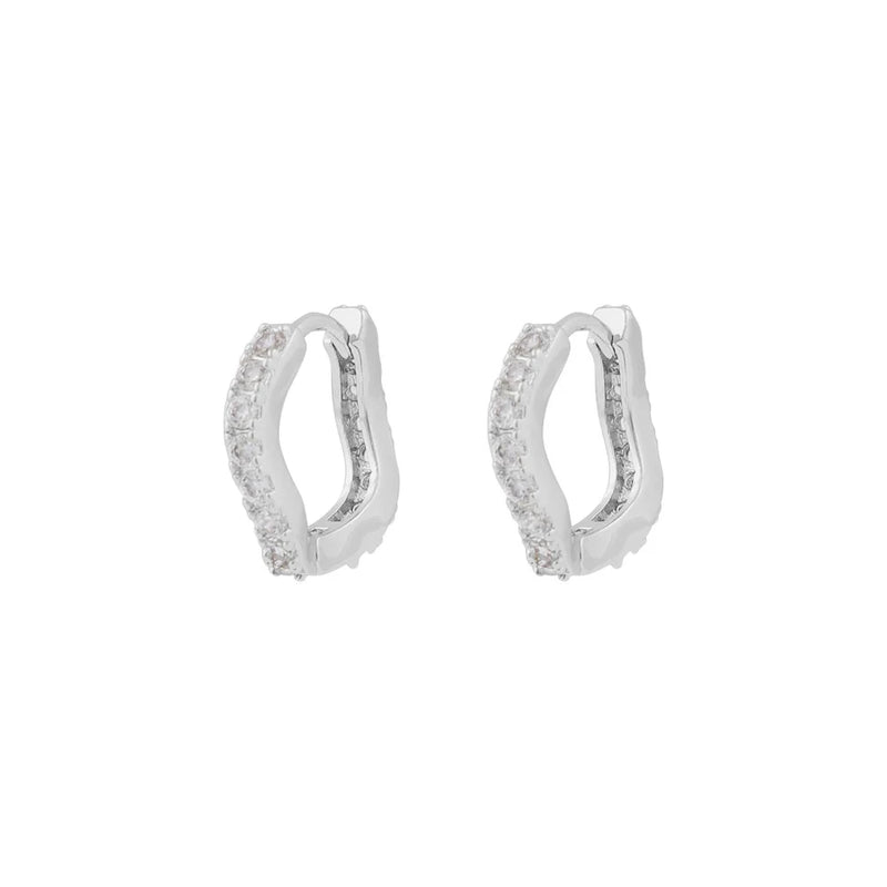 Sally Abstract Hoop Earrings | Silver Plated with Cubic Zirconia