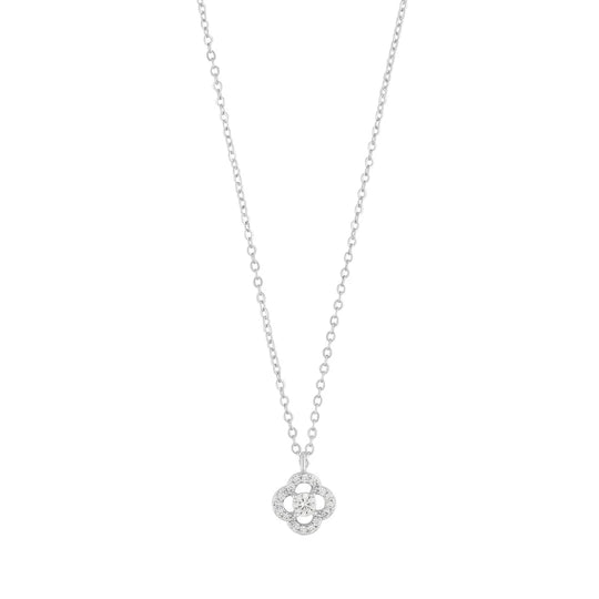 Sally Double Clover Necklace | Silver Plated with Cubic Zirconia