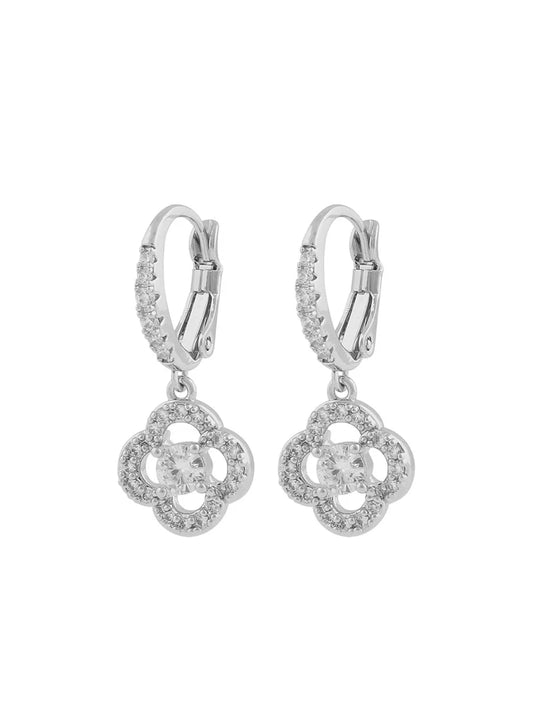 Sally Clover Drop Clip Earrings | Silver Plated