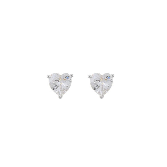 Sanne Cubic Zirconia Heart Stud Earrings | Silver Plated