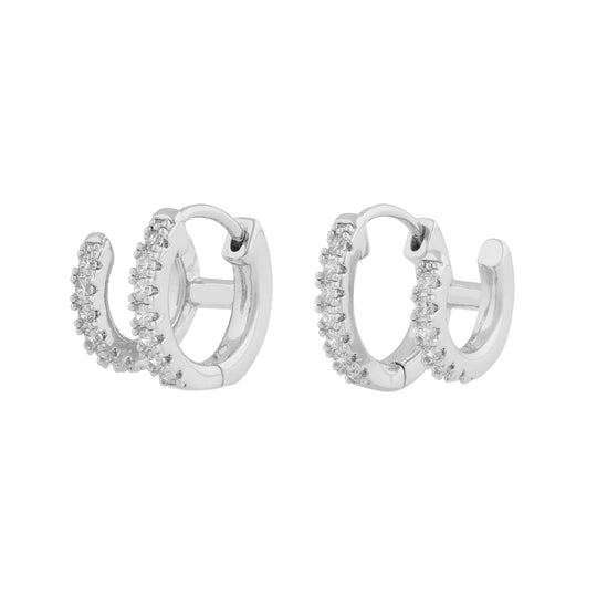 Seine Double Oval Earrings | Silver Plated with Cubic Zirconia