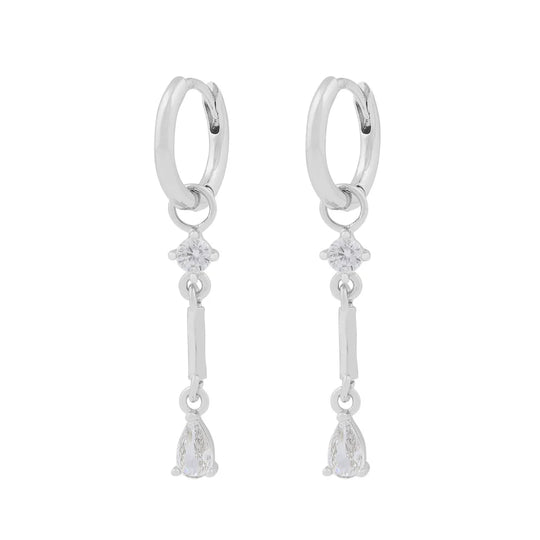 Seine Hoop Earrings with Crystal Drop Pendants | Silver Plated