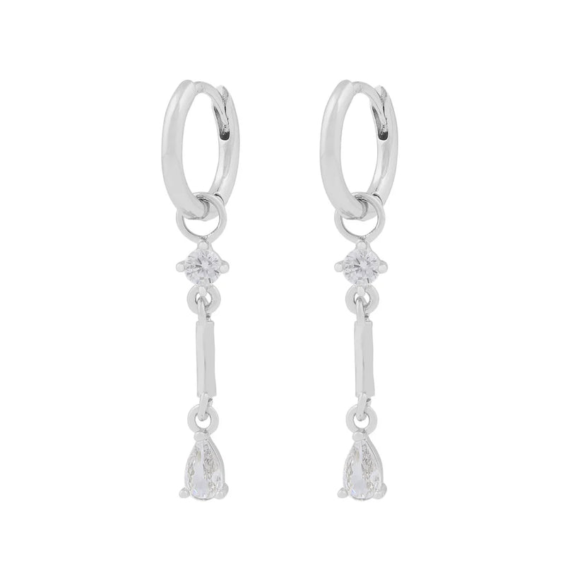 Seine Hoop Earrings with Crystal Drop Pendants | Silver Plated