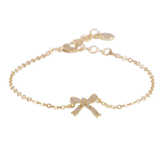 Stina Bow Chain Bracelet | Gold Plated with Cubic Zirconia