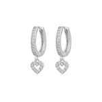 Valentina Heart Pendant Hoop Earrings | Silver Plated
