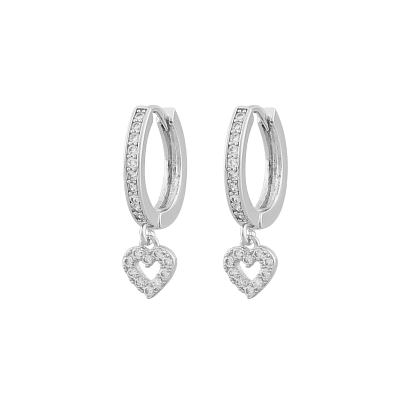Valentina Heart Pendant Hoop Earrings | Silver Plated