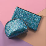 Square Makeup Bag | Blue with Glitter | Medium