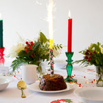Festive Boho Taper Candle Holder | Dark Green | 16cm