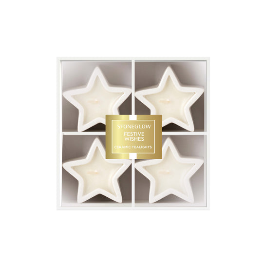 Festive Wishes Ceramic Star Scented Tealight Candles | Orange, Cinnamon & Clove | Set of 4