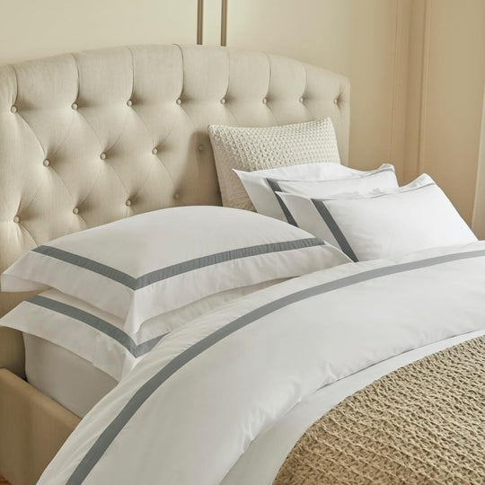 Savile Edge 220 Bed Linen | White/Storm Grey
