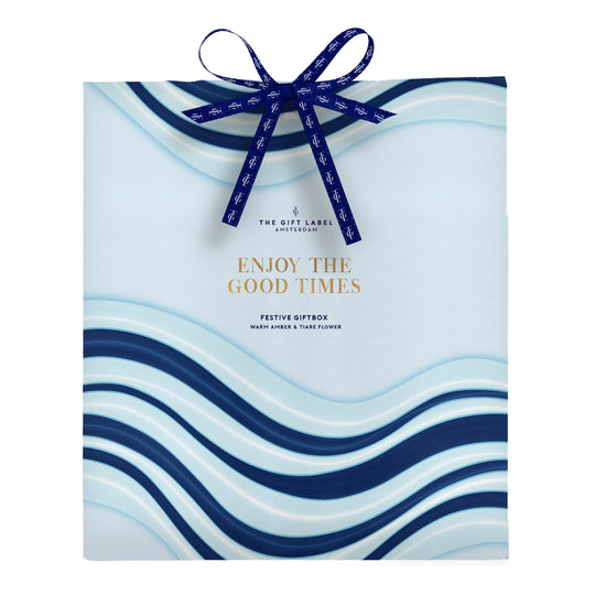 'Enjoy The Good Times' Festive Ribbon Tied Gift Bag | Candle & Body Lotion Set | Warm Amber & Tiare Flower