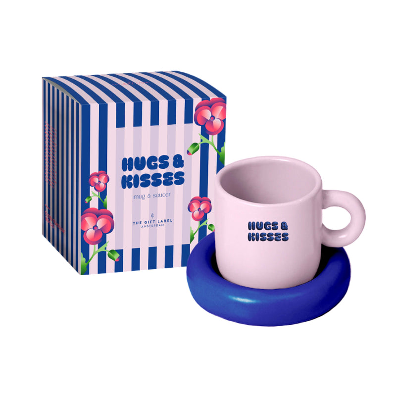 Ceramic 'Hugs & Kisses' Mug & Saucer | Living Collection