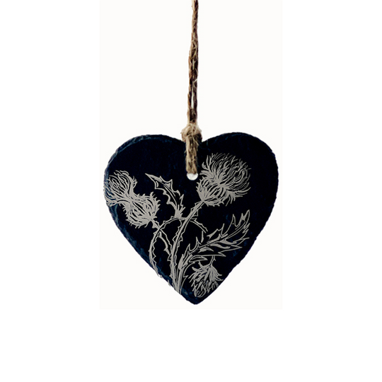 Thistle Engraved Hanging Decoration | Slate