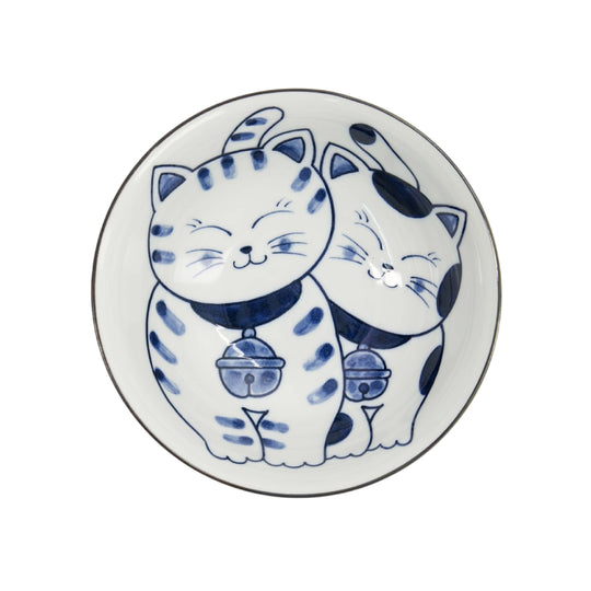 Kawaii Cat Couple Ramen Bowl | Blue & White | 20cm
